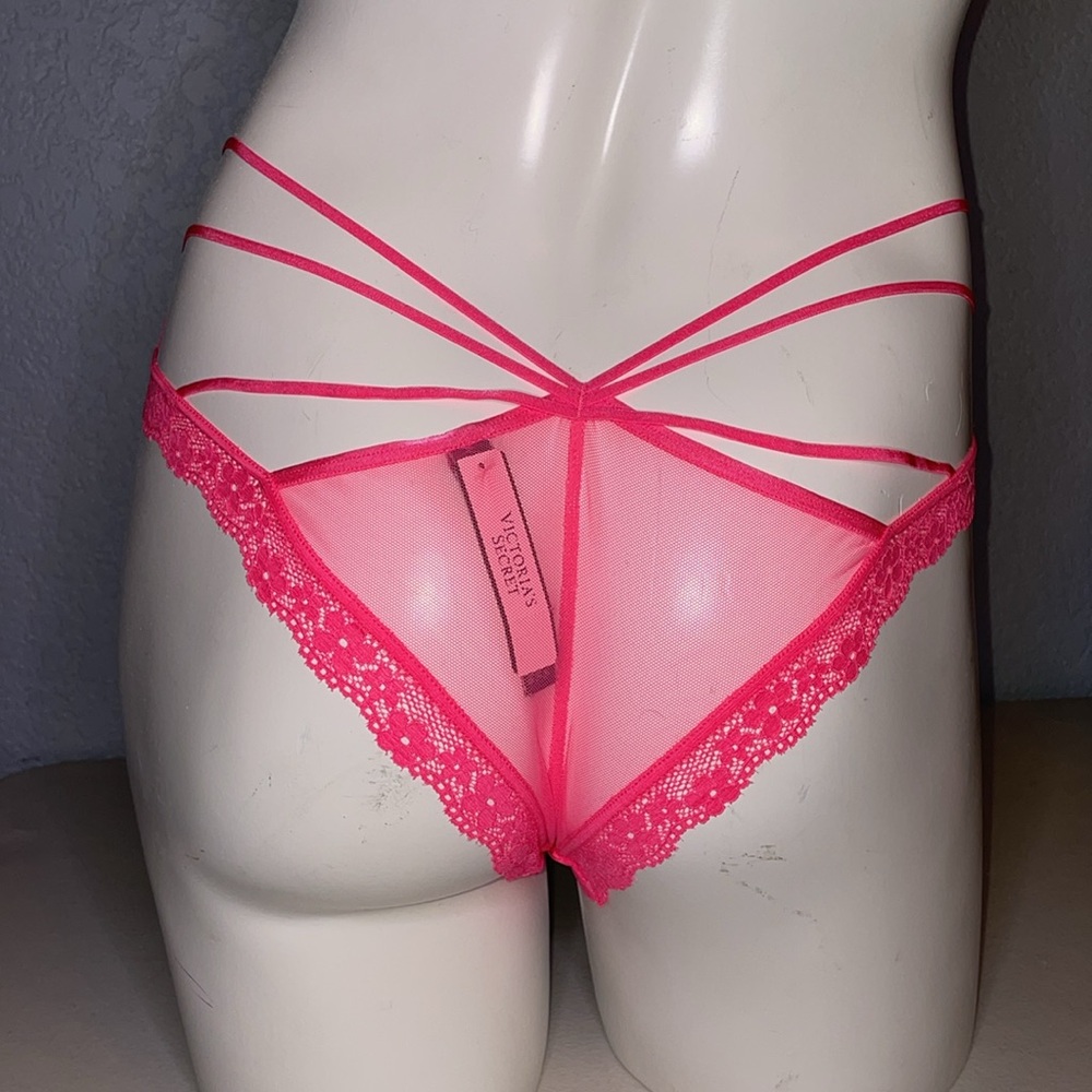 Victorias Secret Panty Cheeky Strappy Neon Pink Lace Panties VS Sexy Panty 🆕 🔥 - Picture 11 of 12